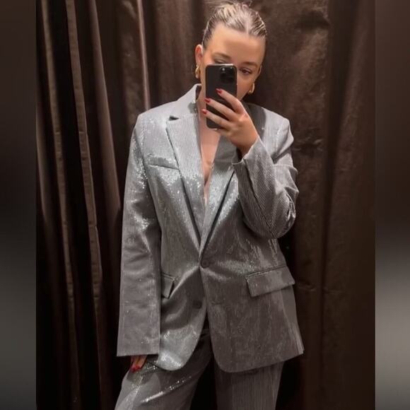 ZARA OVERSIZED SEQUIN BLAZER - Picture 9 of 16